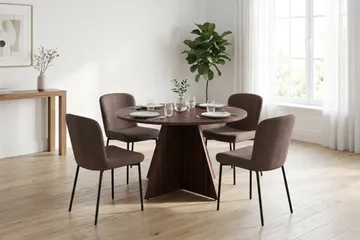 Vera spisegruppe rundt 110 cm valnøtt med 4 Elsie spisestoler - Valnøtt/Brun - Møbler - Bord - Spisegruppe