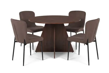 Vera spisegruppe rundt 110 cm valnøtt med 4 Elsie spisestoler - Valnøtt/Brun - Møbler - Bord - Spisegruppe