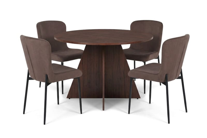 Vera spisegruppe rundt 110 cm valnøtt med 4 Elsie spisestoler - Valnøtt/Brun - Møbler - Bord - Spisegruppe