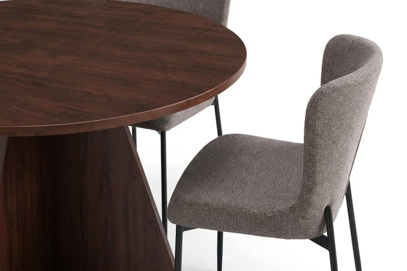 Vera spisegruppe rundt 110 cm valnøtt med 4 Elsie spisestoler - Valnøtt/Grå - Møbler - Bord - Spisegruppe