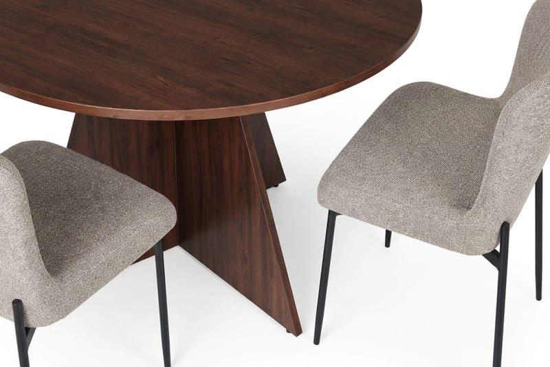 Vera spisegruppe rundt 110 cm valnøtt med 4 Elsie spisestoler - Valnøtt/Lysegrå - Møbler - Bord - Spisegruppe