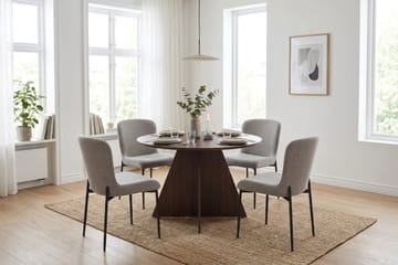 Vera spisegruppe rundt 110 cm valnøtt med 4 Elsie spisestoler - Valnøtt/Lysegrå - Møbler - Bord - Spisegruppe