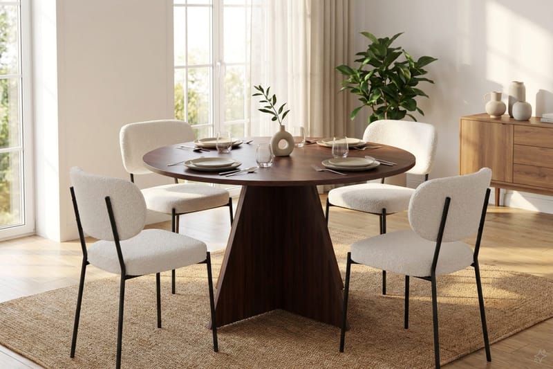 Vera spisegruppe rundt 130 cm med 4 Gemmiano spisestoler - Valnøtt - Møbler - Bord - Spisegruppe