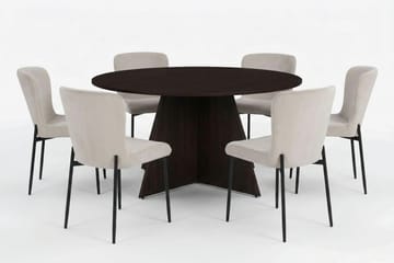 Vera spisegruppe rundt 150 cm røkt eik med 6 Elsie spisestoler - Røkt eik/Beige - Møbler - Bord - Spisegruppe