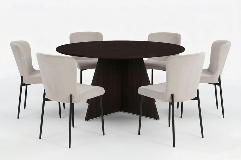 Vera spisegruppe rundt 150 cm røkt eik med 6 Elsie spisestoler - Røkt eik/Beige - Møbler - Bord - Spisegruppe