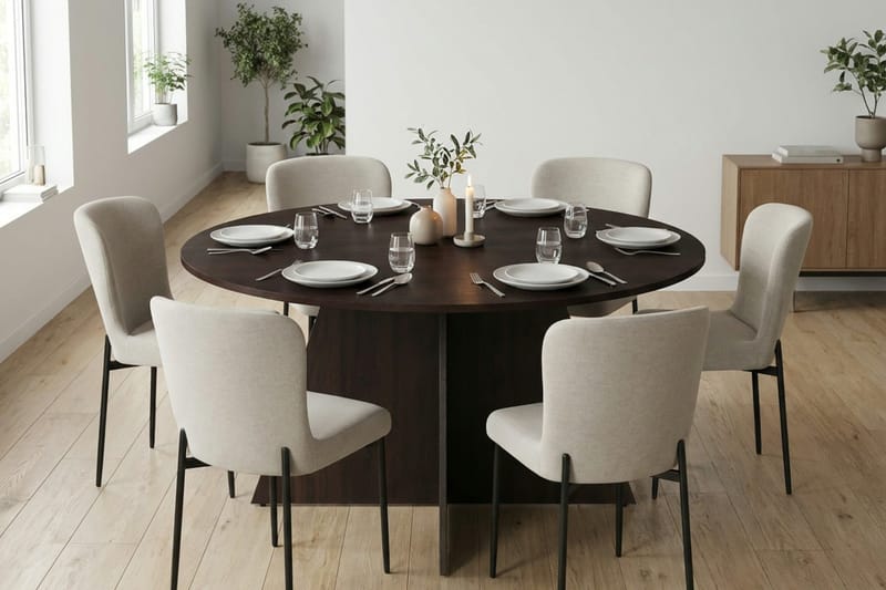 Vera spisegruppe rundt 150 cm røkt eik med 6 Elsie spisestoler - Røkt eik/Beige - Møbler - Bord - Spisegruppe