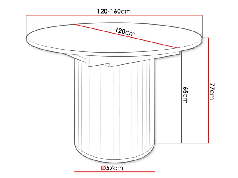 Veyricor Förlängningsbart Spisebord 120-160 cm Rundt - Svart - Møbler - Bord - Spisebord & kjøkkenbord