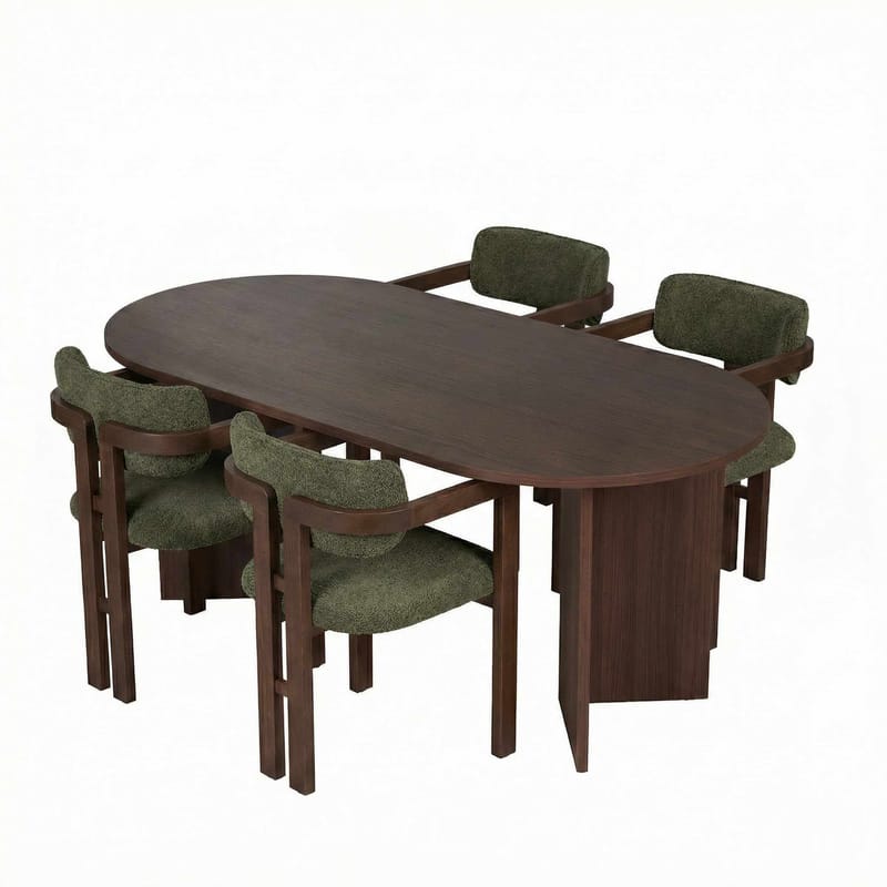 Vintar Spisebord- og stolsett 180x75x90 cm 5 deler, Milano Walnut, Dark Walnut, Green