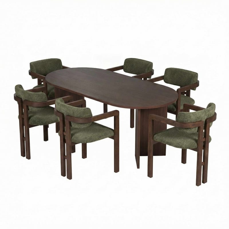 Vintar Spisebord- og stolsett 180x75x90 cm 7 deler, Milano Walnut, Dark Walnut, Green
