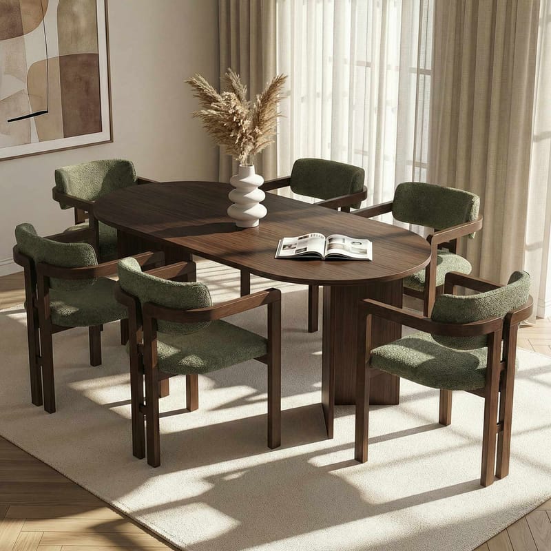 Vintar Spisebord- og stolsett 180x75x90 cm 7 deler - Milano Walnut, Dark Walnut, Green - Møbler - Bord - Spisegruppe