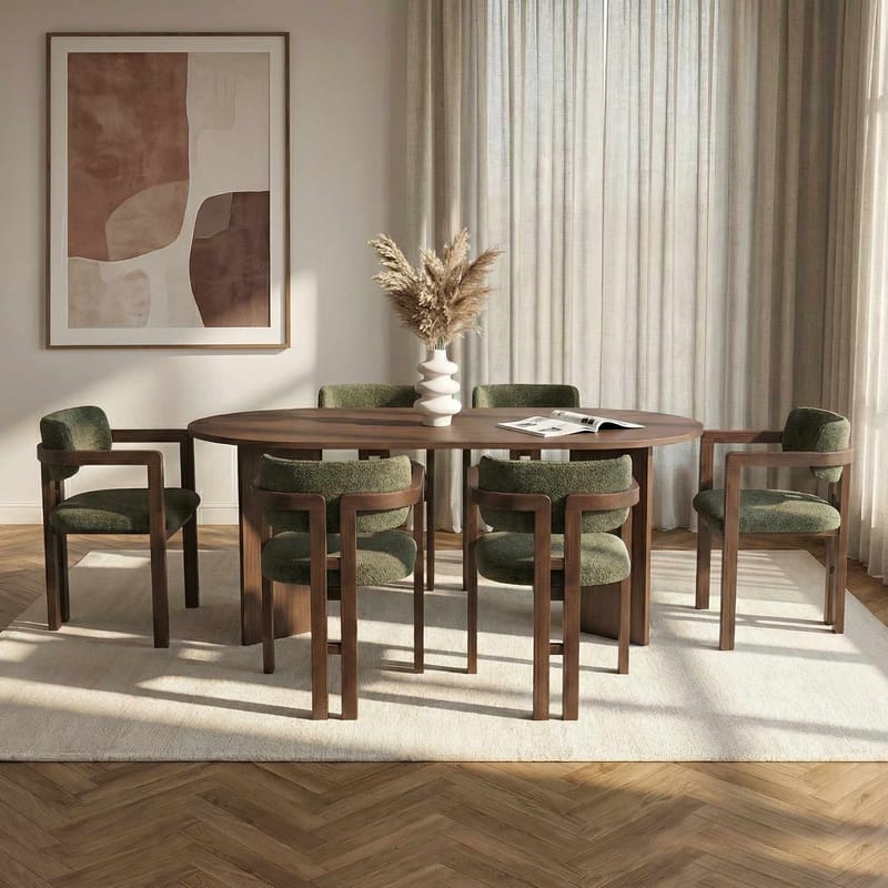 Vintar Spisebord- og stolsett 180x75x90 cm 7 deler - Milano Walnut, Dark Walnut, Green - Møbler - Bord - Spisegruppe