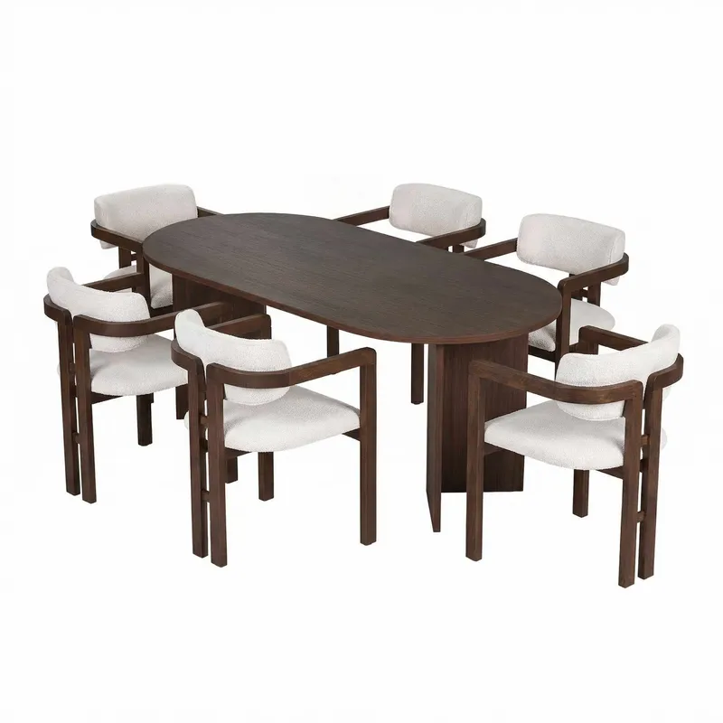 Vintar Spisebord- og stolsett 180x75x90 cm 7 deler, Milano Walnut, Dark Walnut, hvit