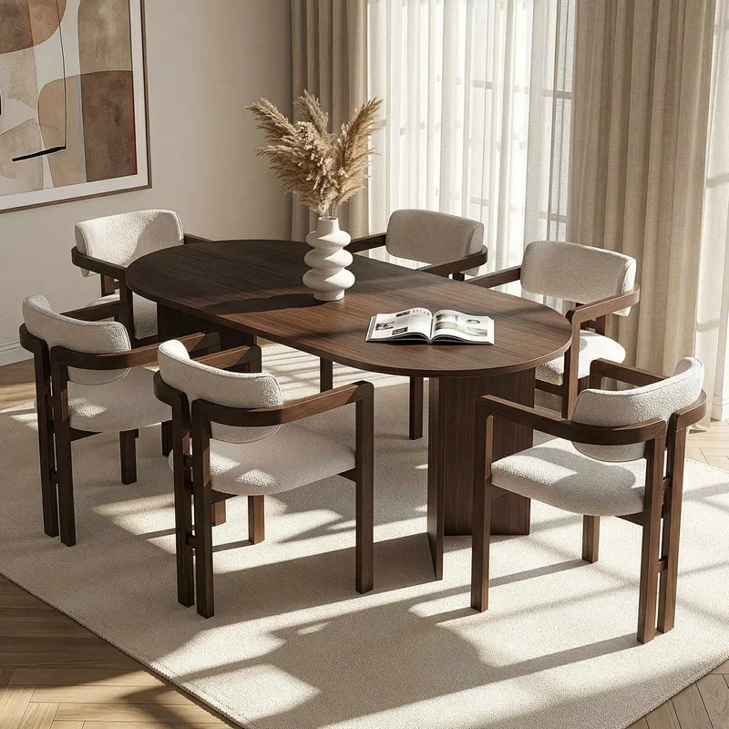 Vintar Spisebord- og stolsett 180x75x90 cm 7 deler - Milano Walnut, Dark Walnut, hvit - Møbler - Bord - Spisegruppe