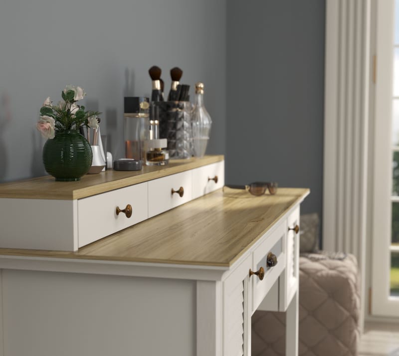 Virena Sminkebord 132 cm - Krem, eik, grå - Møbler - Bord - Sminkebord & toalettbord