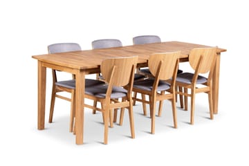 Visby Uttrekkbar Spisegruppe 160-210 cm Oval med 6 Borgholm Stoler i heltre - Natur - Møbler - Bord - Spisegruppe