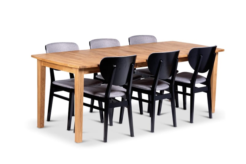 Visby Uttrekkbar Spisegruppe 160-210 cm Oval med 6 Borgholm Stoler i heltre, Natur/Svart