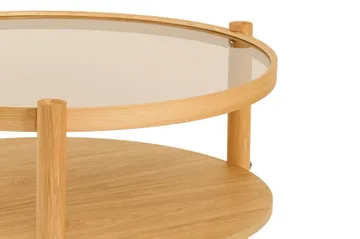 Vornel 80 cm Rundt Sofabord med Hyller i med Treben - Brunt Røykglass - Møbler - Bord - Sofabord & salongbord