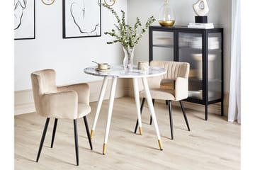 Wellon Lite Rundt Spisebord 80 cm med Marmor- og Metallutseende - Hvit|Gull - Møbler - Bord - Marmorbord