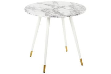 Wellon Lite Rundt Spisebord 80 cm med Marmor- og Metallutseende - Hvit|Gull - Møbler - Bord - Marmorbord