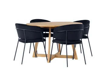 Yakidon Matgruppe 120 cm Rund med 4 Selma Stoler - Sort - Møbler - Bord - Spisegruppe