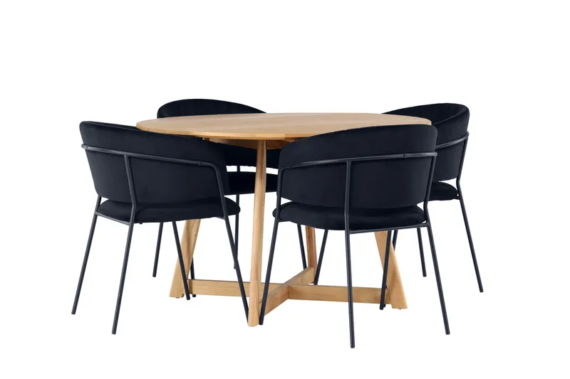 Yakidon Matgruppe 120 cm Rund med 4 Selma Stoler - Sort - Møbler - Bord - Spisegruppe