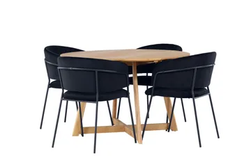Yakidon Matgruppe 120 cm Rund med 4 Selma Stoler - Sort - Møbler - Bord - Spisegruppe