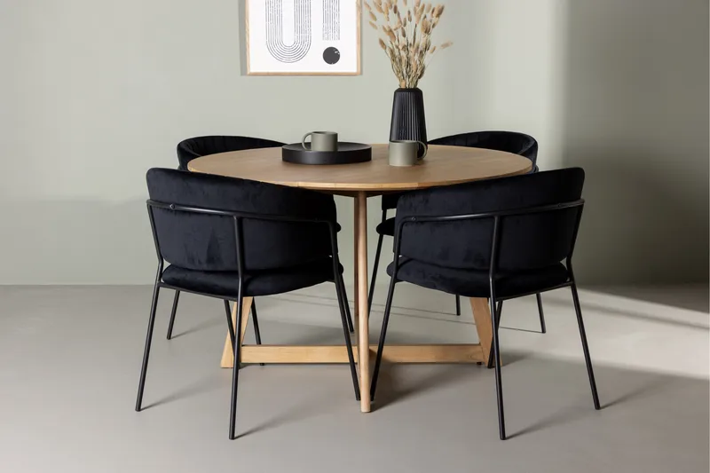 Yakidon Matgruppe 120 cm Rund med 4 Selma Stoler - Sort - Møbler - Bord - Spisegruppe