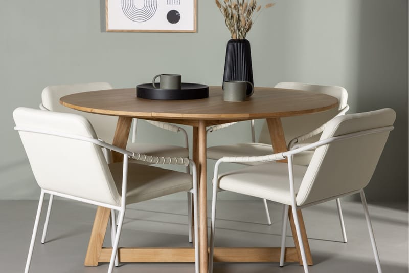 Yakidon Spisegruppe 120 cm Rund med 4 Tvista Stoler - Beige - Møbler - Bord - Spisegruppe