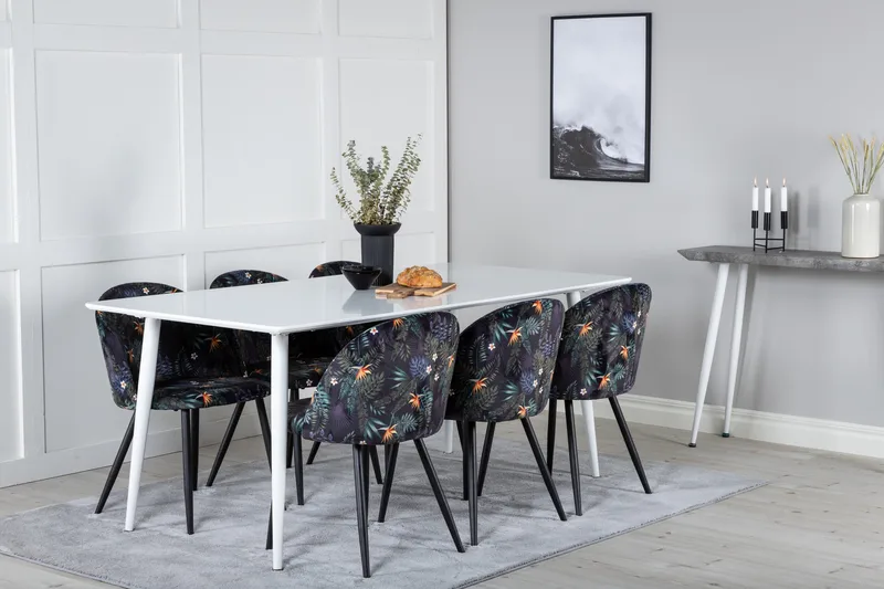 Ypas Spisegruppe 180 cm inkl. 6 Sedavi Stoler - Hvit/Blå/Svart - Møbler - Bord - Spisegruppe