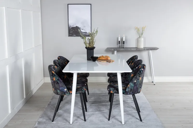 Ypas Spisegruppe 180 cm inkl. 6 Sedavi Stoler - Hvit/Blå/Svart - Møbler - Bord - Spisegruppe