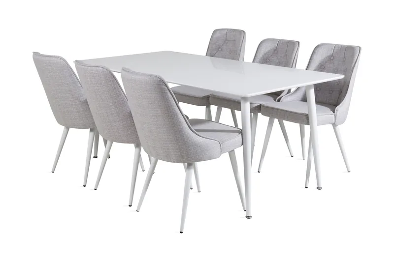 Ypas Spisegruppe 180 cm inkl. 6 Valera Stoler, Hvit/Grå