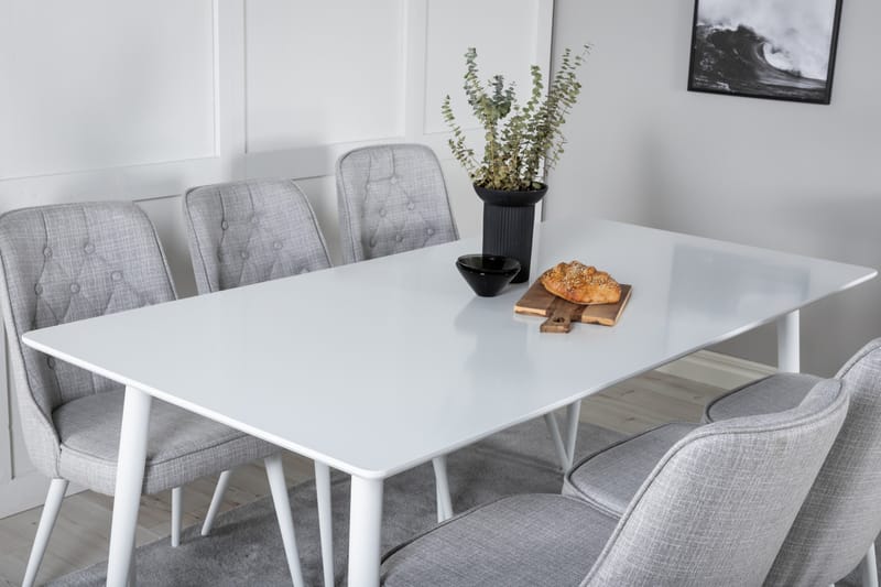 Ypas Spisegruppe 180 cm inkl. 6 Valera Stoler - Hvit/Grå - Møbler - Bord - Spisegruppe
