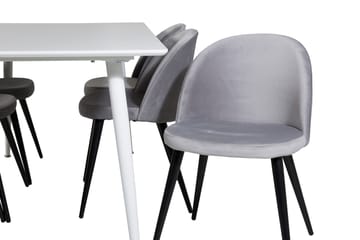 Ypas Spisegruppe 180 cm inkl. 6 Valeri Stoler - Hvit/Fløyel/Lysegrå/Svart - Møbler - Bord - Spisegruppe