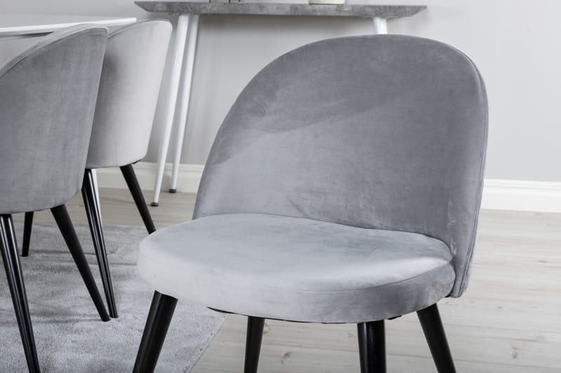 Ypas Spisegruppe 180 cm inkl. 6 Valeri Stoler - Hvit/Fløyel/Lysegrå/Svart - Møbler - Bord - Spisegruppe