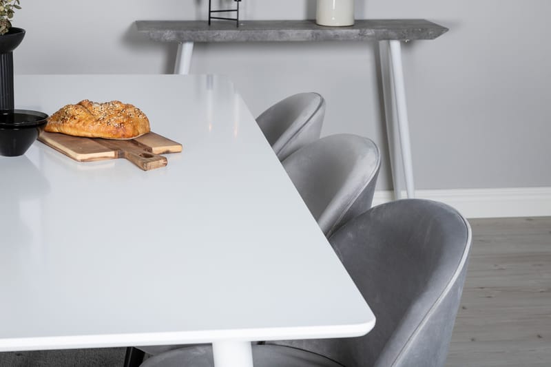 Ypas Spisegruppe 180 cm inkl. 6 Valeri Stoler - Hvit/Fløyel/Lysegrå/Svart - Møbler - Bord - Spisegruppe