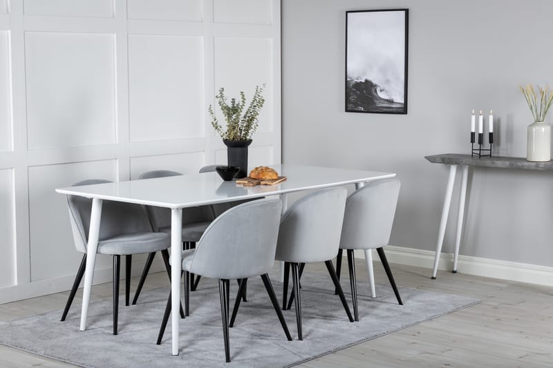 Ypas Spisegruppe 180 cm inkl. 6 Valeri Stoler - Hvit/Grå - Møbler - Bord - Spisegruppe