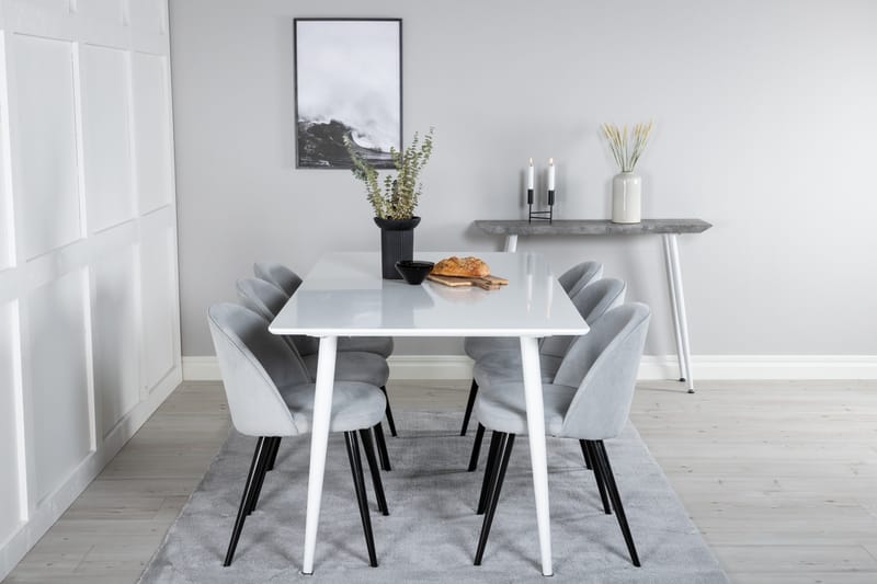Ypas Spisegruppe 180 cm inkl. 6 Valeri Stoler - Hvit/Grå - Møbler - Bord - Spisegruppe