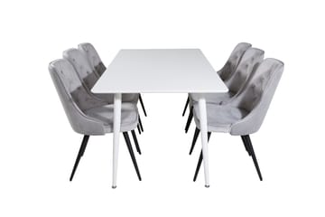 Ypas Spisegruppe 180cm inkl. 6 Valera Lyx Stoler - Fløyel/Hvit/Svart/Grå - Møbler - Bord - Spisegruppe