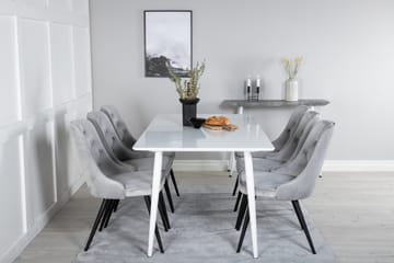 Ypas Spisegruppe 180cm inkl. 6 Valera Lyx Stoler - Fløyel/Hvit/Svart/Grå - Møbler - Bord - Spisegruppe