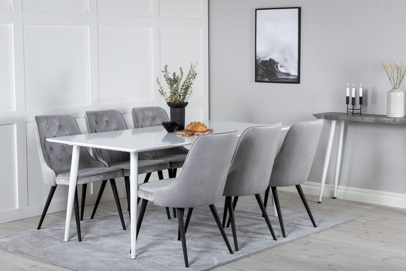 Ypas Spisegruppe 180cm inkl. 6 Valera Lyx Stoler - Fløyel/Hvit/Svart/Grå - Møbler - Bord - Spisegruppe