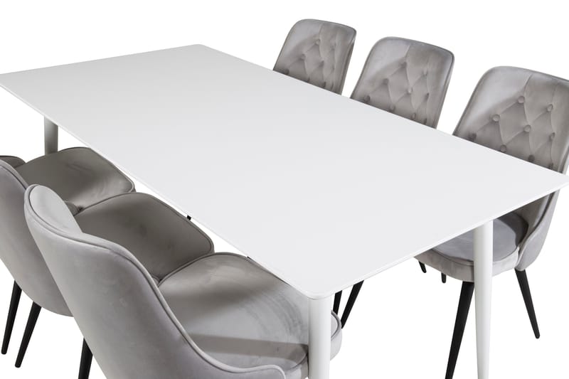 Ypas Spisegruppe 180cm inkl. 6 Valera Lyx Stoler - Fløyel/Hvit/Svart/Grå - Møbler - Bord - Spisegruppe