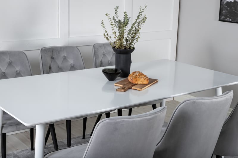 Ypas Spisegruppe 180cm inkl. 6 Valera Lyx Stoler - Fløyel/Hvit/Svart/Grå - Møbler - Bord - Spisegruppe