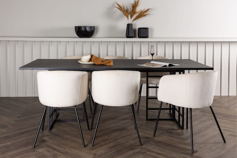 Ystad Spisegruppe 220 cm Rektangulær med 6 Berit Stoler - Beige - Møbler - Bord - Spisegruppe