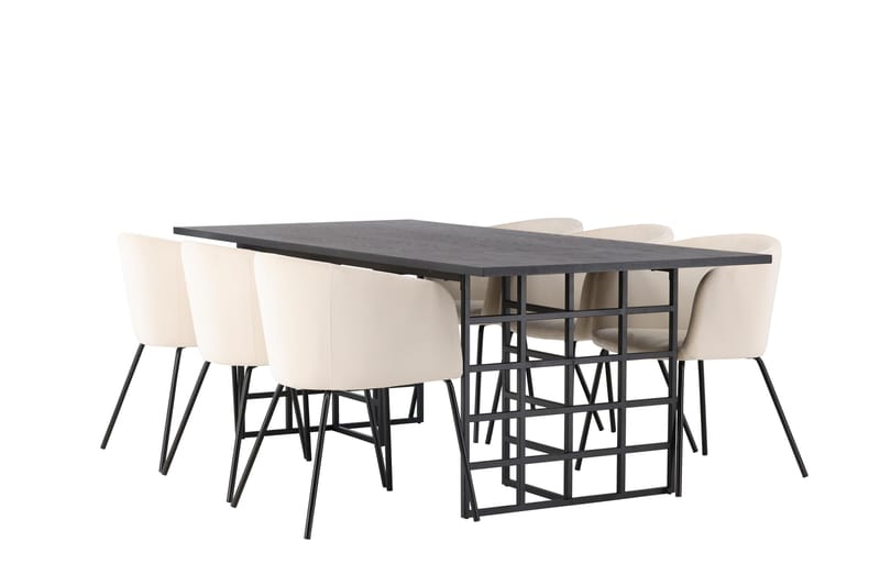 Ystad Spisegruppe 220 cm Rektangulær med 6 Berit Stoler - Beige - Møbler - Bord - Spisegruppe
