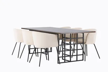 Ystad Spisegruppe 220 cm Rektangulær med 6 Berit Stoler - Beige - Møbler - Bord - Spisegruppe