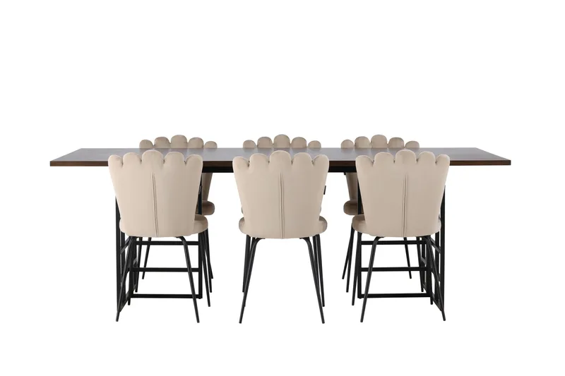 Ystad Spisegruppe 220 cm Rektangulær med 6 Limhamn Stoler, Beige