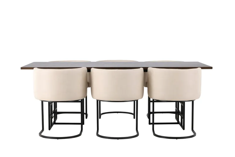 Ystad Spisegruppe 220 cm Rektangulær med 6 Simrishman Stoler, Beige