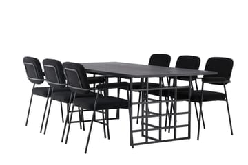 Ystad Spisegruppe 220 cm Rektangulær med 6 Yesterday Stoler - Svart - Møbler - Bord - Spisegruppe