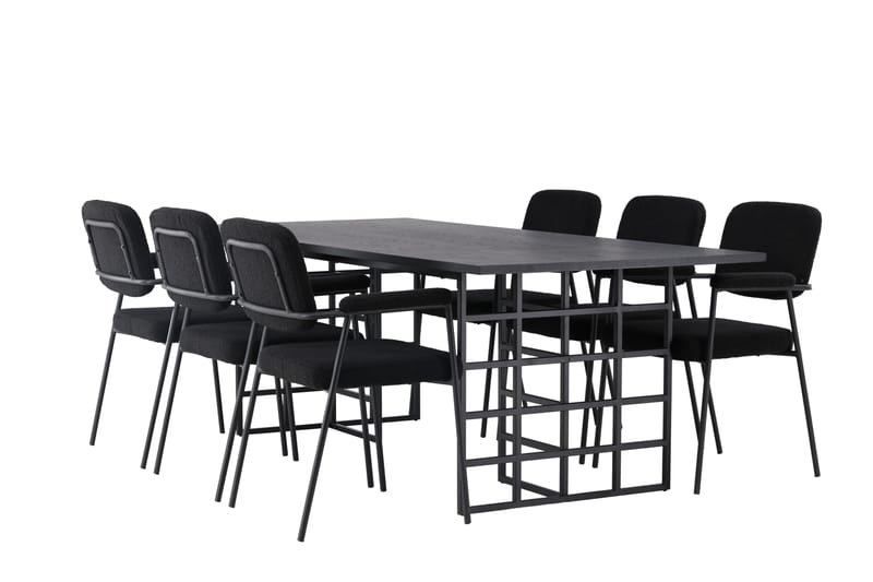Ystad Spisegruppe 220 cm Rektangulær med 6 Yesterday Stoler - Svart - Møbler - Bord - Spisegruppe