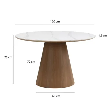 Zelnor rundt spisebord 120 cm med sinteret steinplate i marmorlook - hvit marmorlook valnøttlook - Møbler - Bord - Spisebord & kjøkkenbord